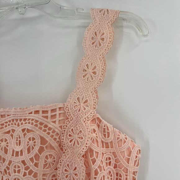 Just Me Crochet Lace Dress Size M Peach Milkmaid Asymmetric Boho Cottage Fairy - Picture 5 of 12